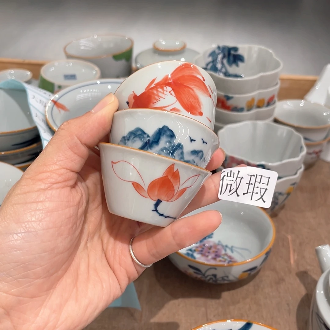 釉下手绘茶具微瑕