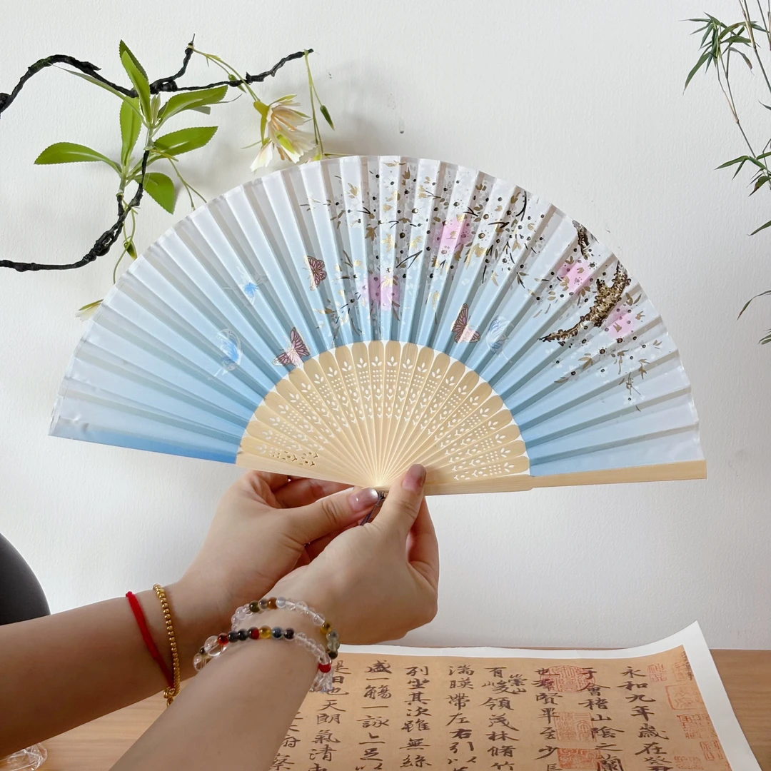 【蝶舞】古风折扇新中式布艺木扇中国风折叠便携带扇子