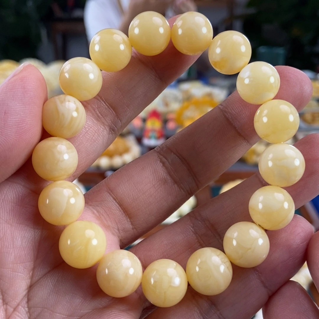 琥珀未镶嵌珠宝奇石12+白花蜡手串19.49