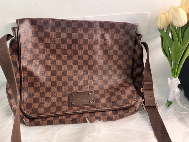 95新 LouisVuitton/路易威登 路易威登棕棋盘格翻盖邮差xh222