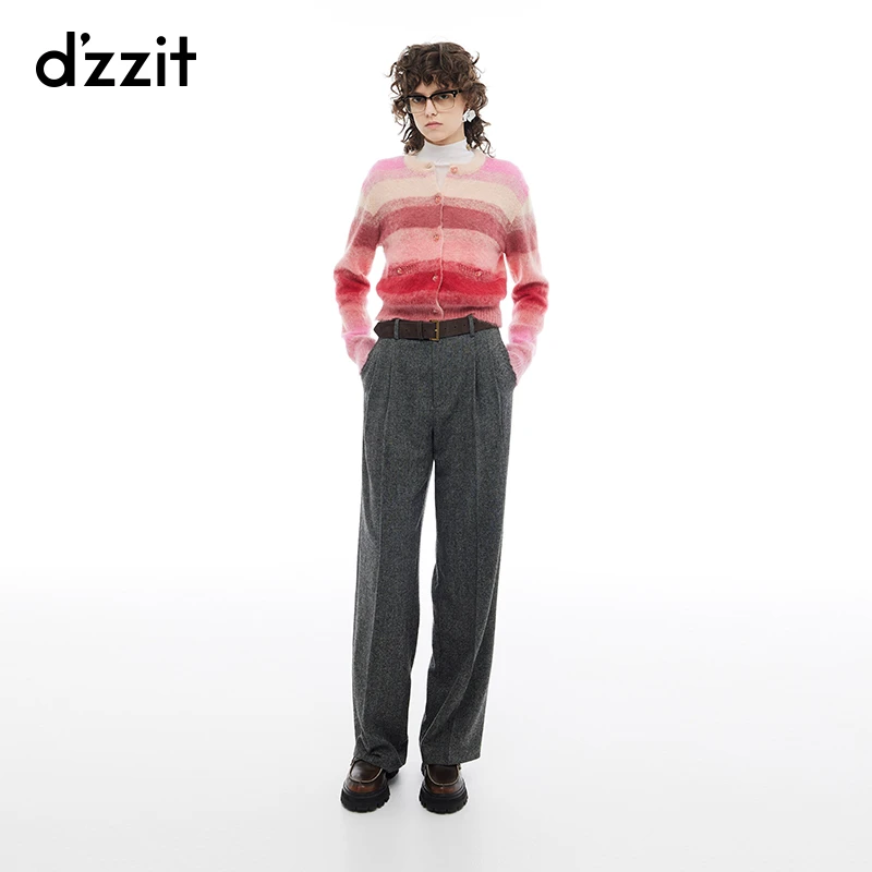 603【专属】dzzit地素休闲裤老钱风羊毛混纺人字纹西装裤女3I4Q408