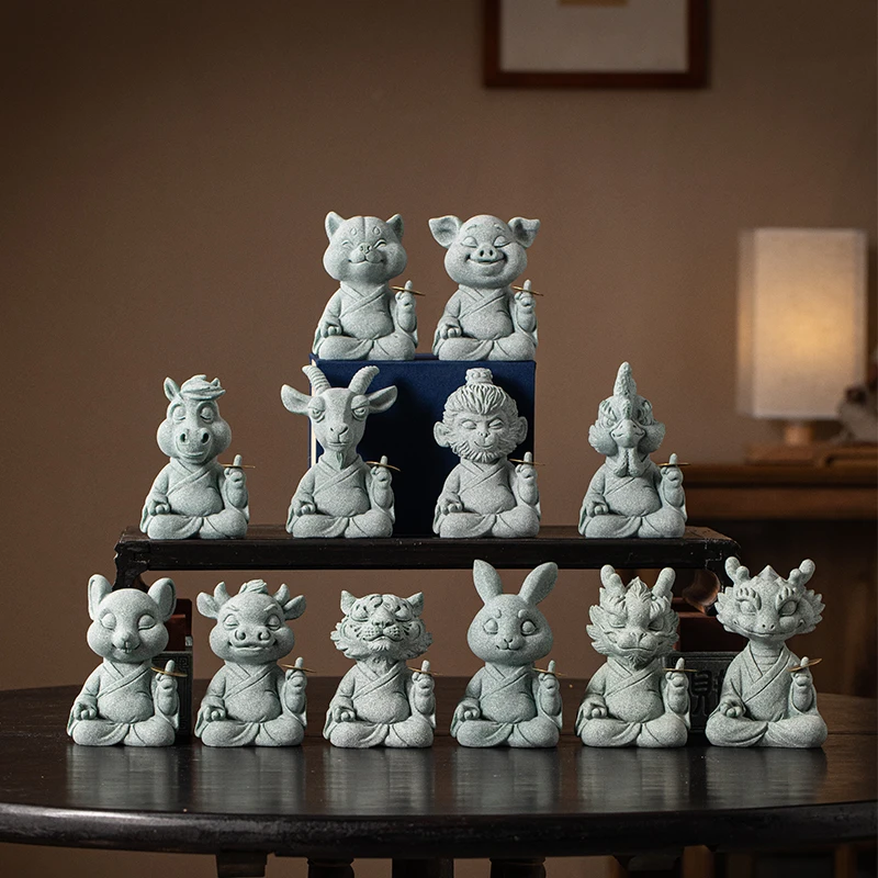 国潮风十二生肖动物大师茶宠摆件吉祥物招财生日礼物客厅桌面装饰