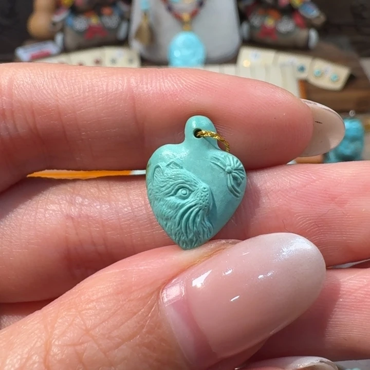 绿松石未镶嵌猫咪牌