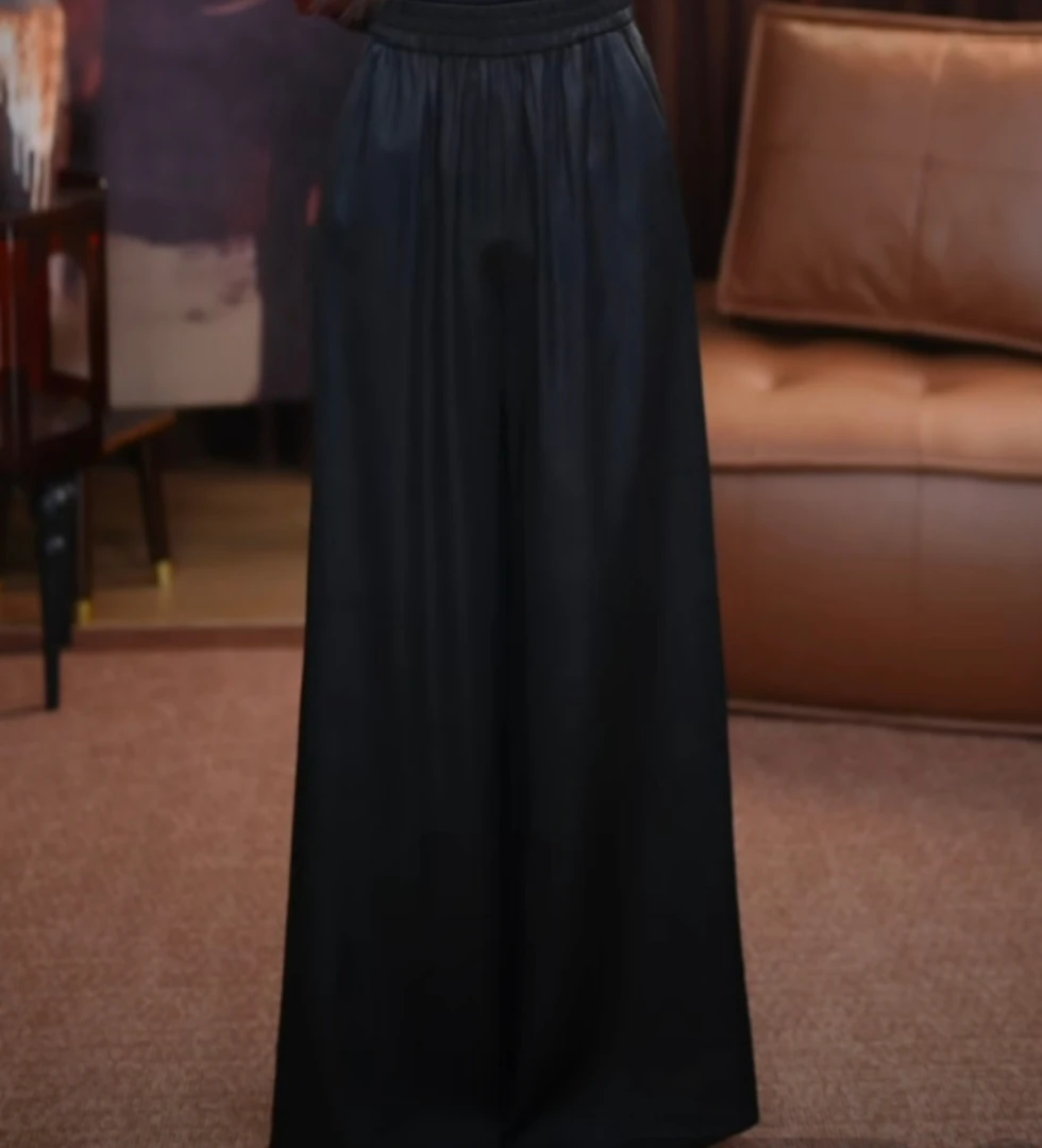 【海棠】香云纱时尚松紧腰四季百搭宽松复古中女士式设计师裤子