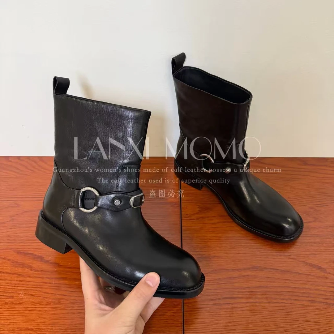 【若希】气质时尚百搭圆头女士黑色菱格纹短靴25XZ784LX