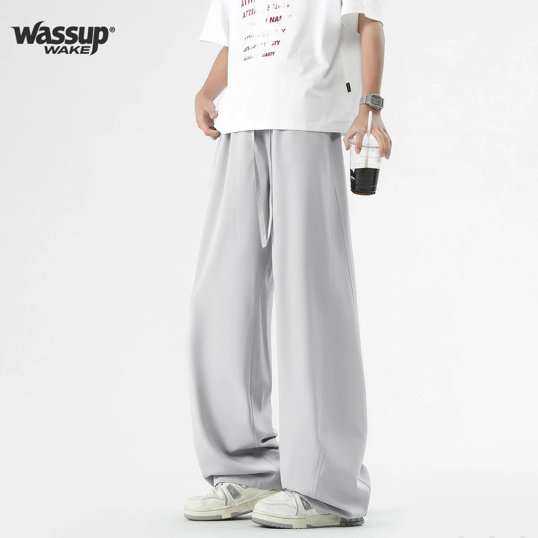 WASSUP WAKE夏季裤子男薄款青少年透气速干冰丝裤男士阔腿直筒裤