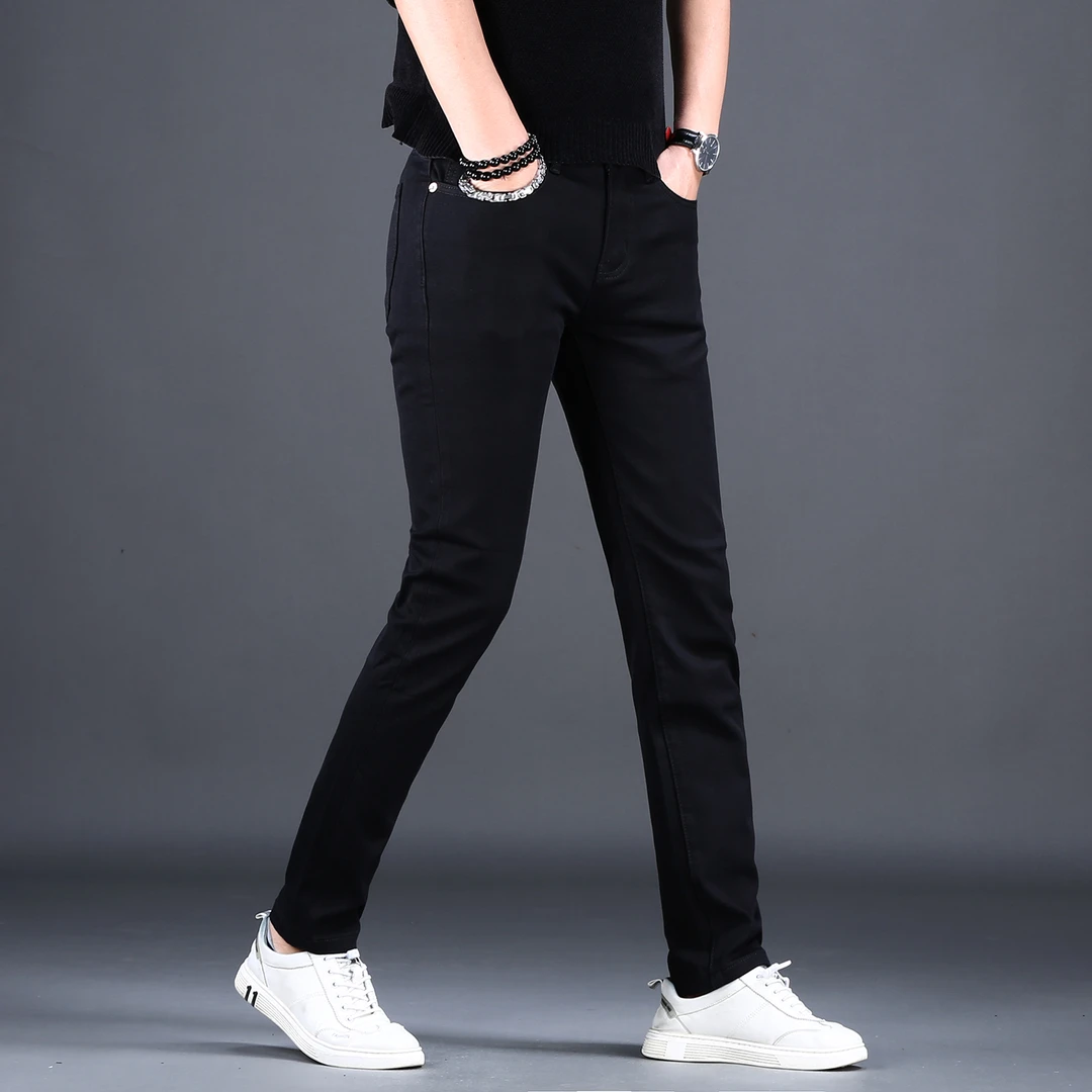 高档品牌黑色爆款修身小脚牛仔裤男款潮流轻奢百搭休闲裤秋冬厚款
