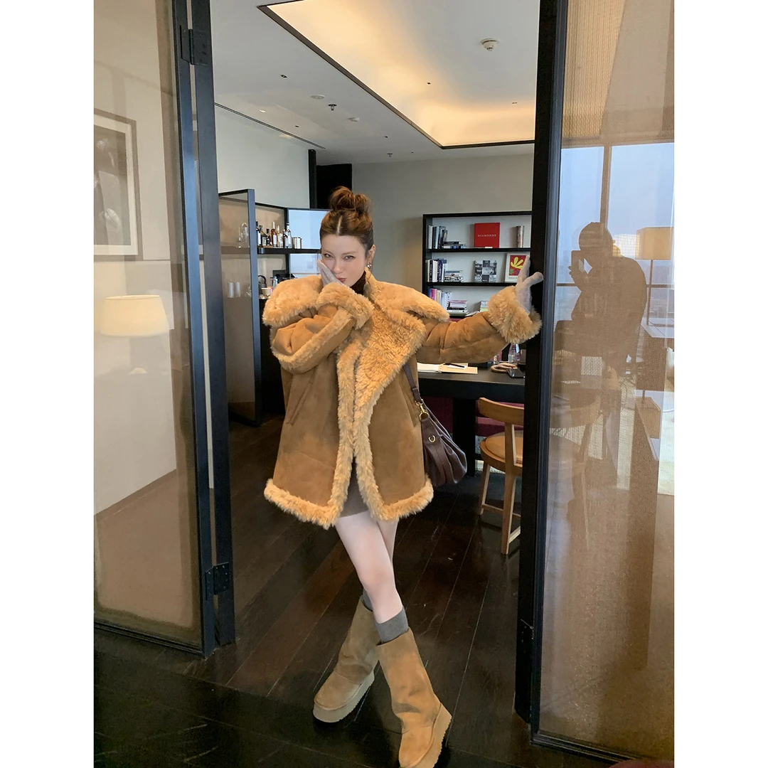 【北欧晨雾】加厚毛毛翻领环保毛毛外套4722