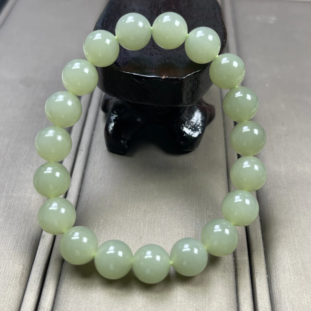 天然和田玉手串10mm圆珠新疆且末青黄口冰底手串一物一证细腻