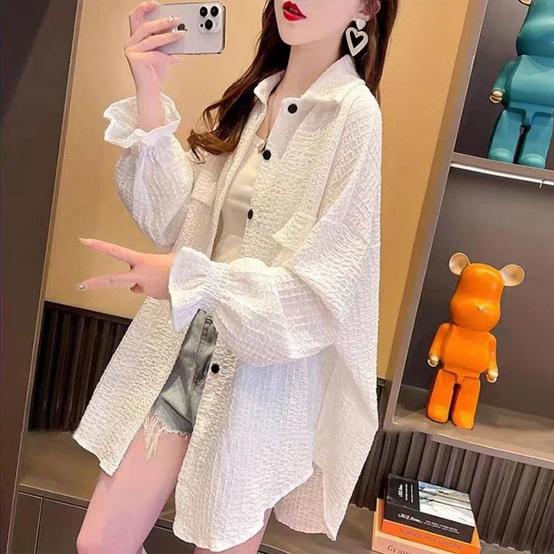 冰丝薄款衬衫防晒衣女夏季2025新款宽松中长款防晒服雪纺开衫外套