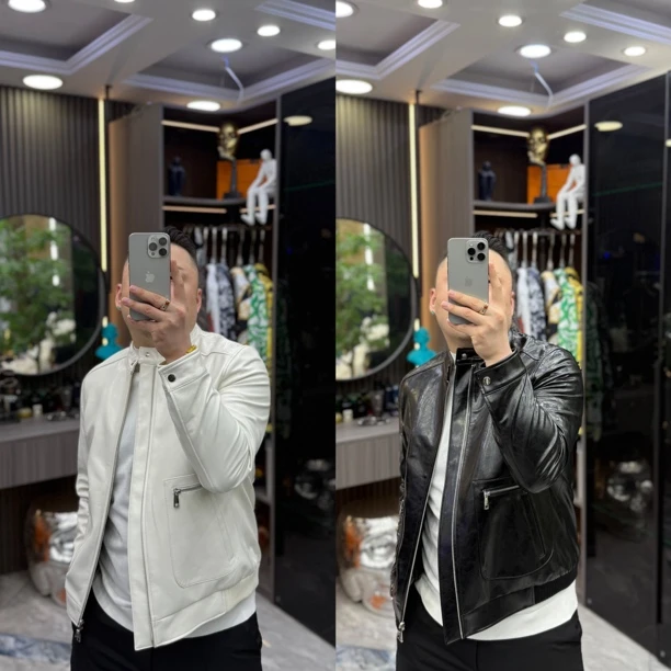 SH轻奢时尚高定男士雅痞立领机车服休闲皮夹克外套  25015 25008
