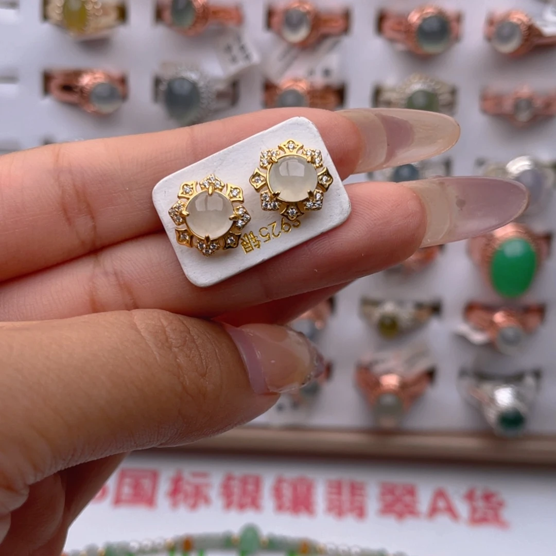 翡翠银S925镶嵌耳饰11111
