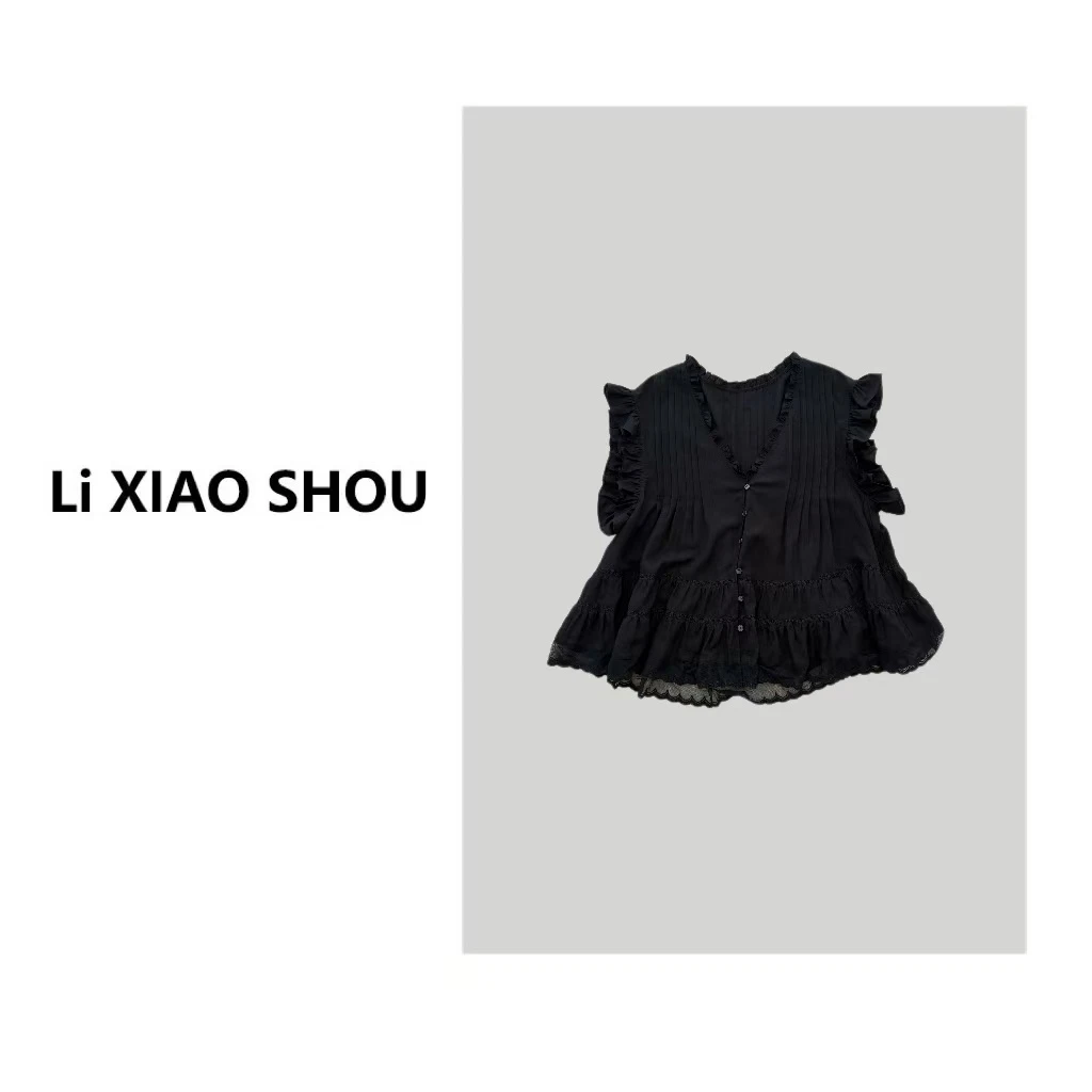 李小瘦大码女装【黑曜石】新款韩版显瘦薄款小衫女1221D