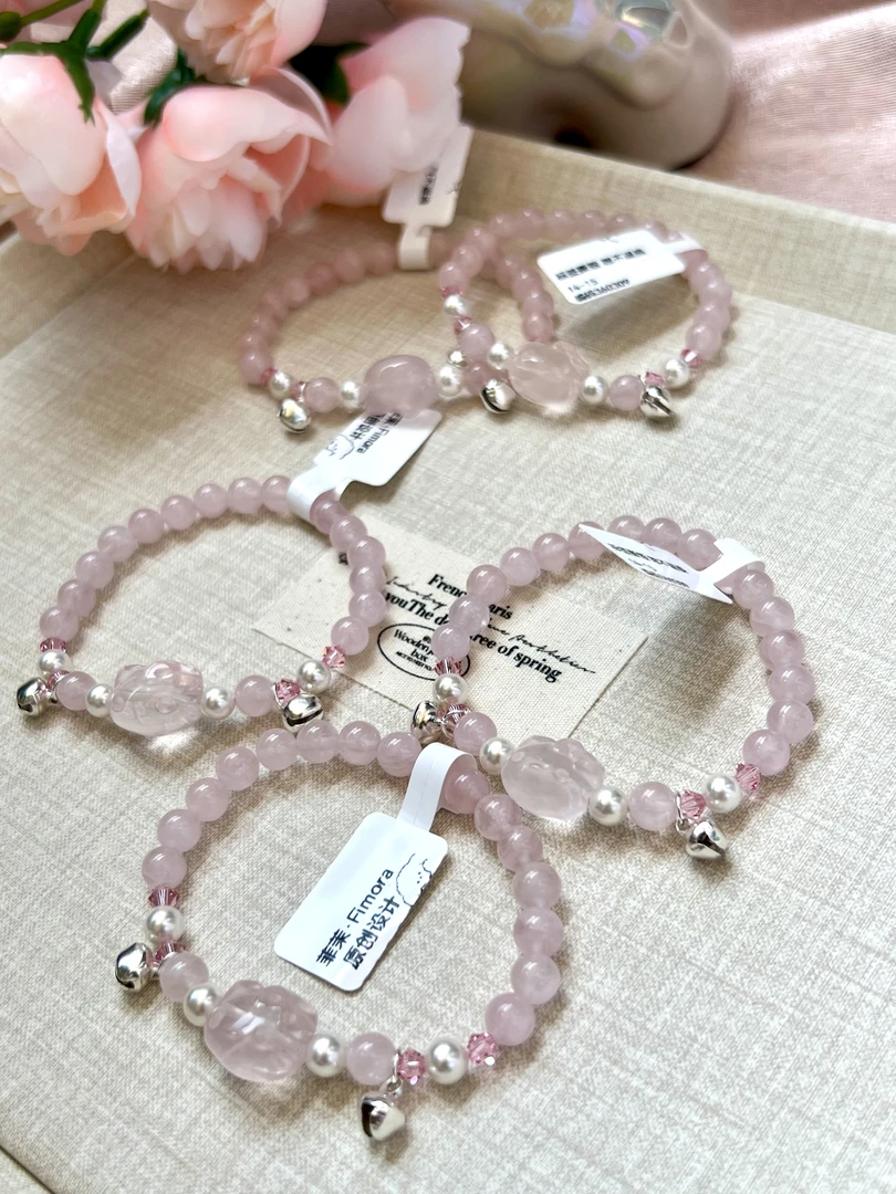 【铃铛猫猫】天然粉晶甜美手链小清新猫猫头华子小点位手串默认微瑕