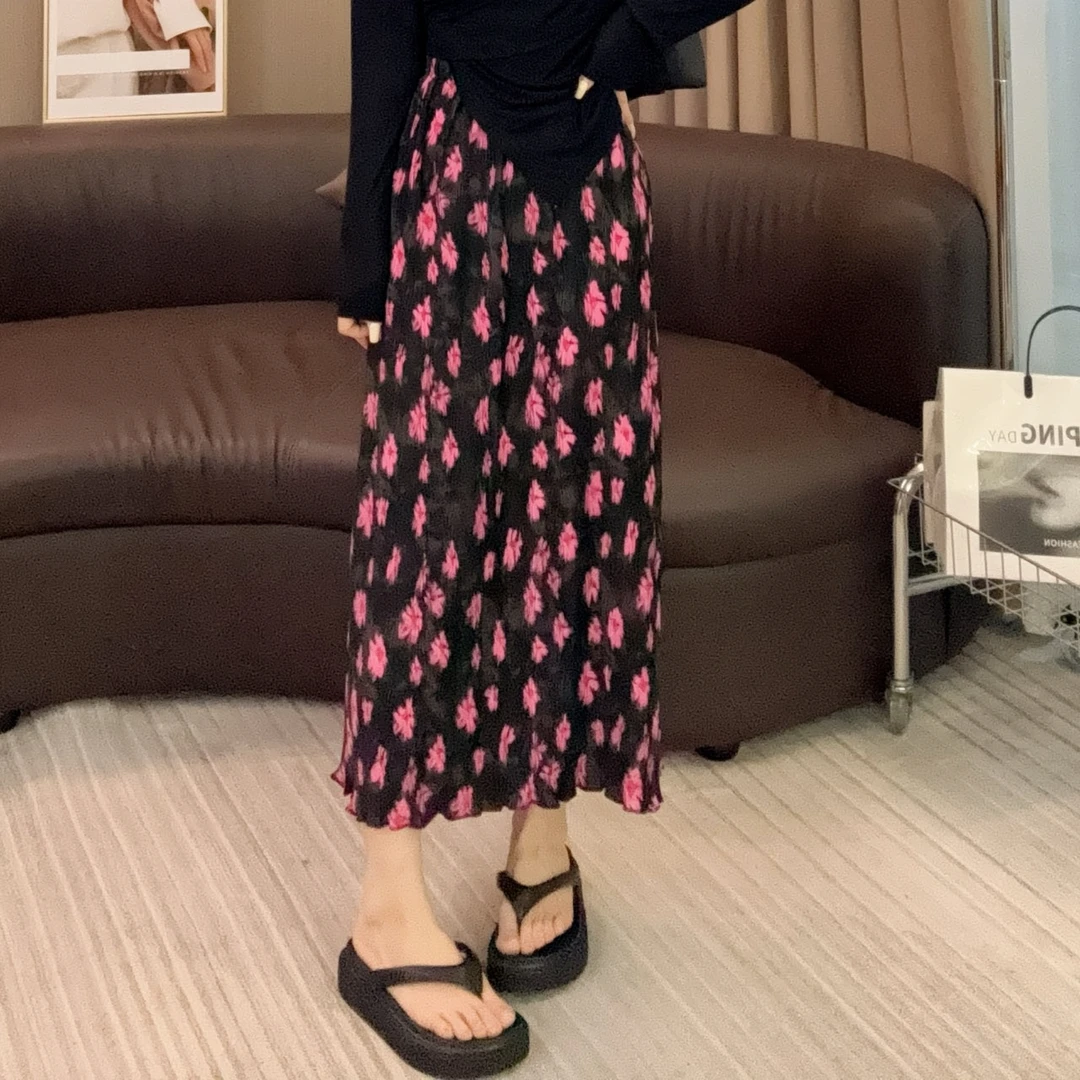 【静静衣橱】夏季时尚气质高腰设计感开叉A字压褶垂感显瘦半身裙653