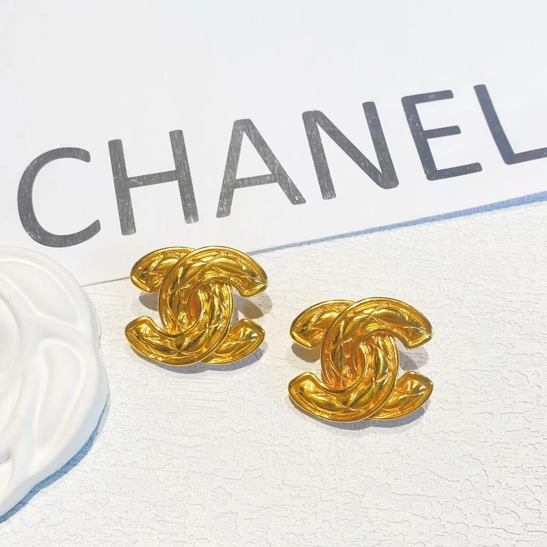 95新 Chanel/香奈儿 中古素金小鸟双C耳夹/M5801
