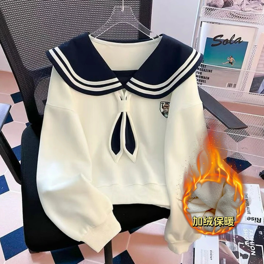 童装学院风娃娃领长袖秋季卫衣假两件海军领上衣女童洋气外套潮