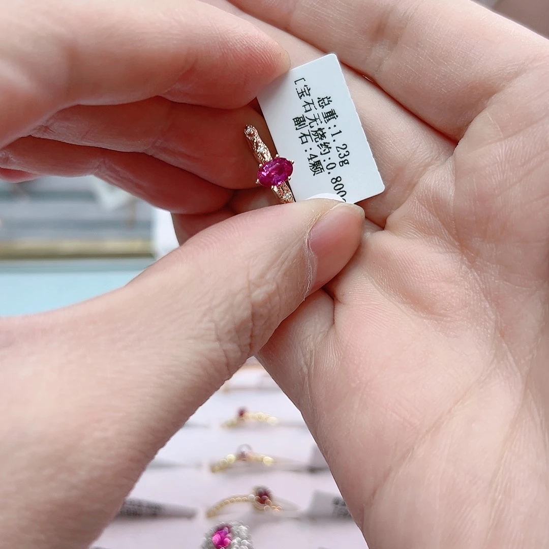 红宝石戒指无烧18K金镶嵌