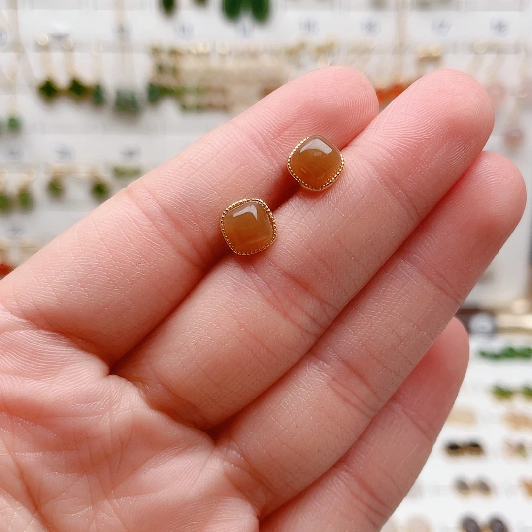 和田玉银S925镶嵌耳饰