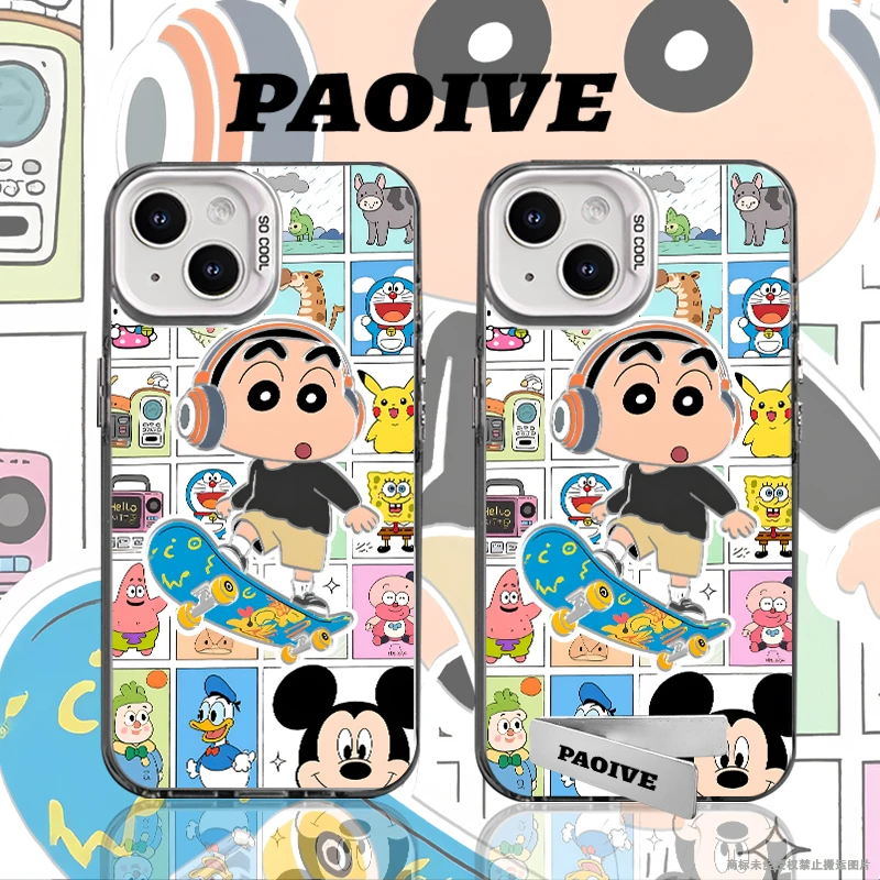 蜡笔小新适用苹果华为vivoiPhone小米三星防摔彩银手机壳