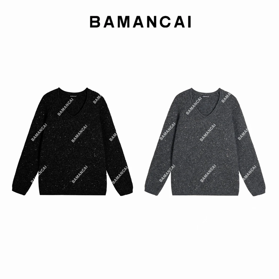 Bamancai-亮丝加厚针织衫女宽松名媛高级感软糯保暖上衣