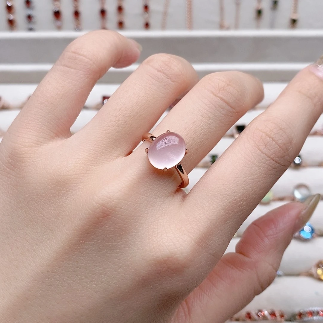 芙蓉石戒指银S925镶嵌开口