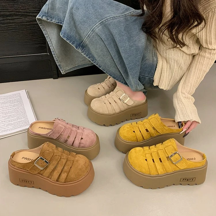 春夏季2025新款增高7cm糖果色厚底包头镂空拖鞋22695