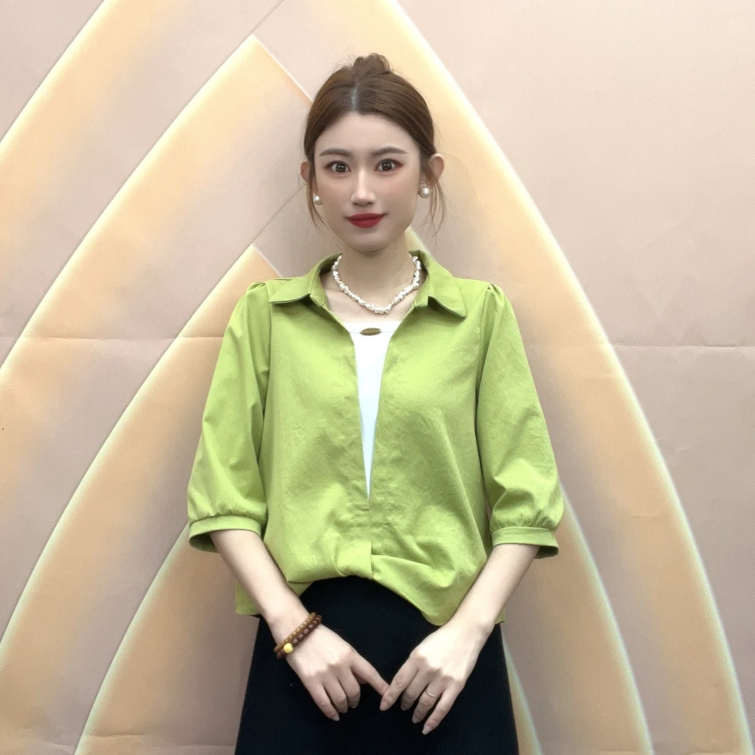 【涵社衣橱】2025新款拼接假两件衬衫设计洋气百搭女士上衣