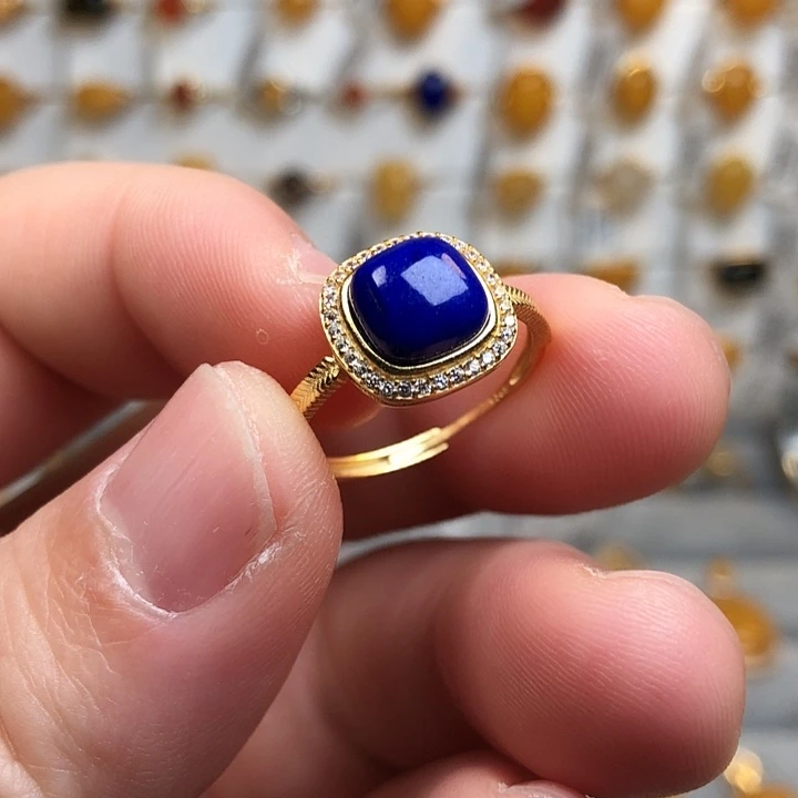 青金石银S925镀金镶嵌戒指