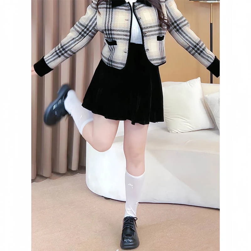 贝贝微胖定制【ZZ132】松紧腰带侧拉链高腰百搭丝绒半裙