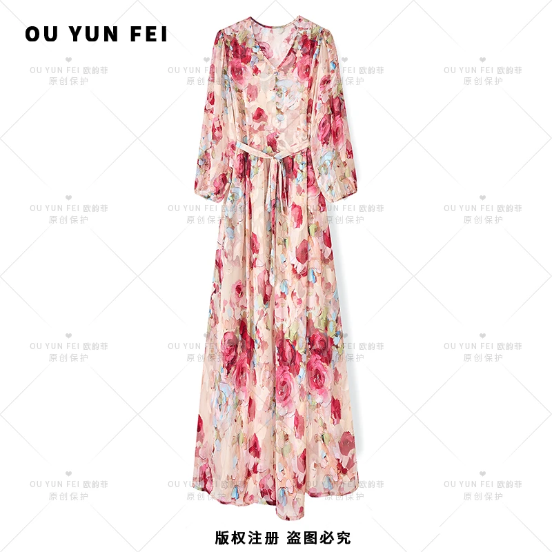 【百花齐放】高级感连衣裙女早秋新款显瘦穿搭时尚洋印花长裙F1820