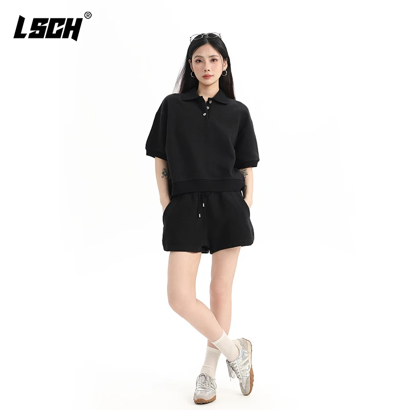 EvyeStore~时尚纯棉气质百搭T恤短款POLO短袖套装女2025新款爆款