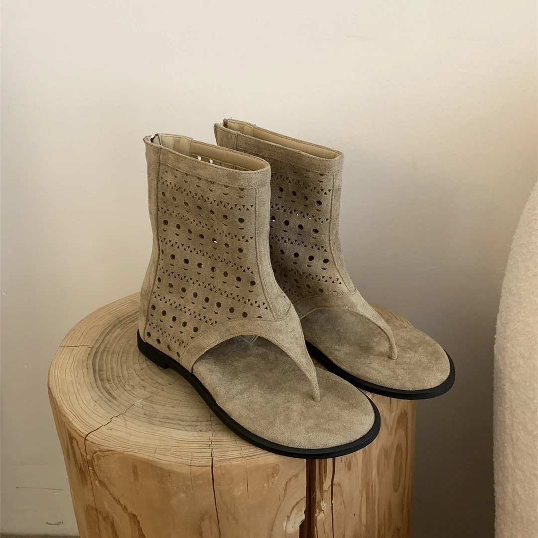 欢梨"透气好穿！"内增高网面镂空夹趾凉靴女夏季度假靴配裙子短靴