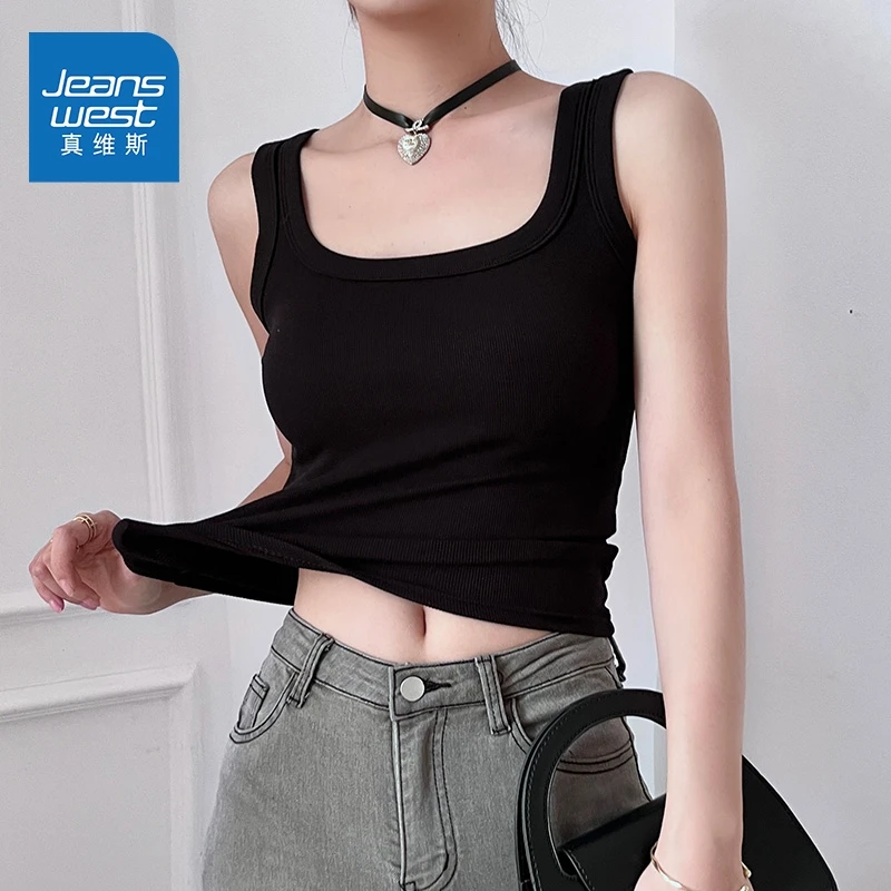 真维斯工字吊带背心女2025新款夏季短款方领打底法式甜辣无袖X