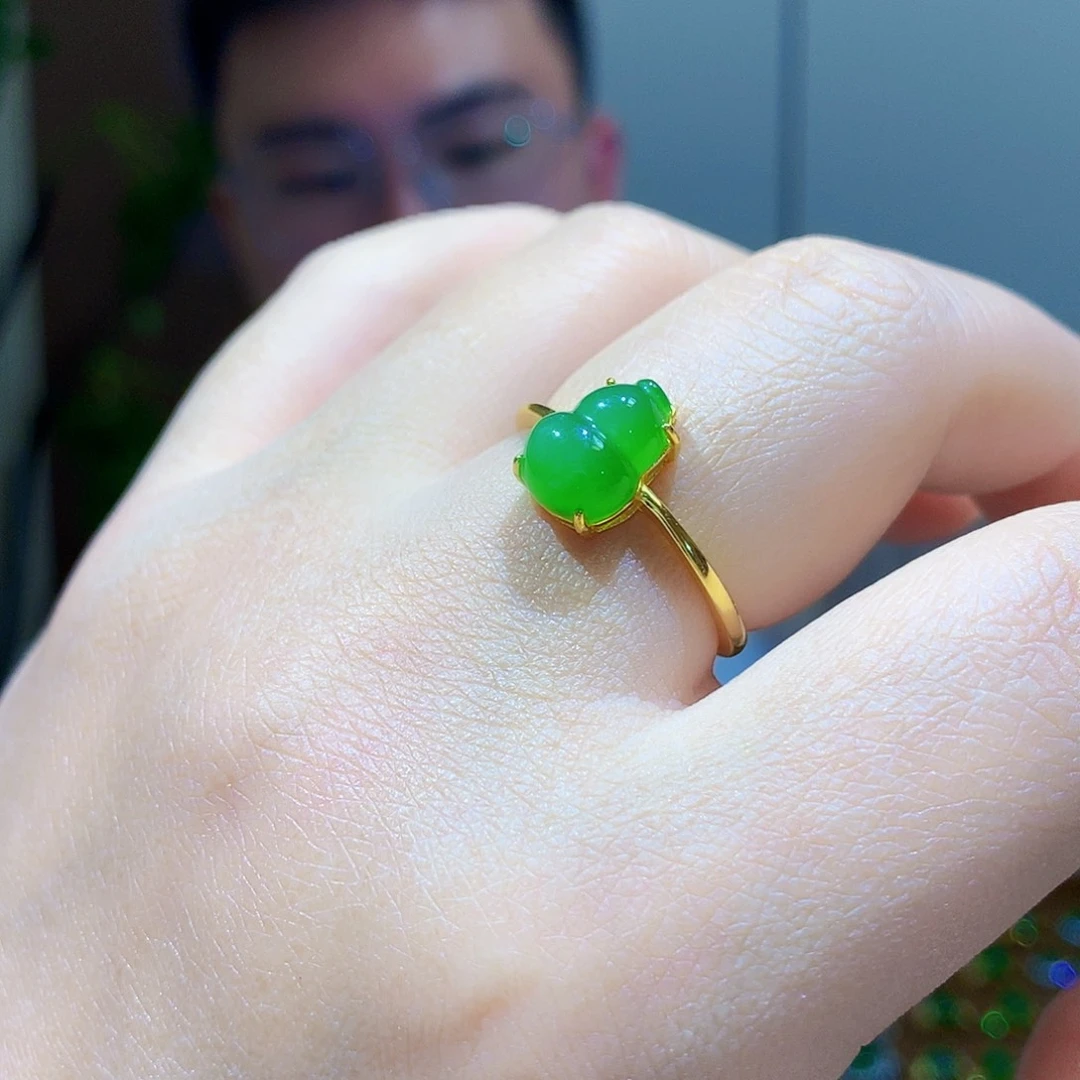 银S925镀金镶嵌戒指和田玉（碧玉）