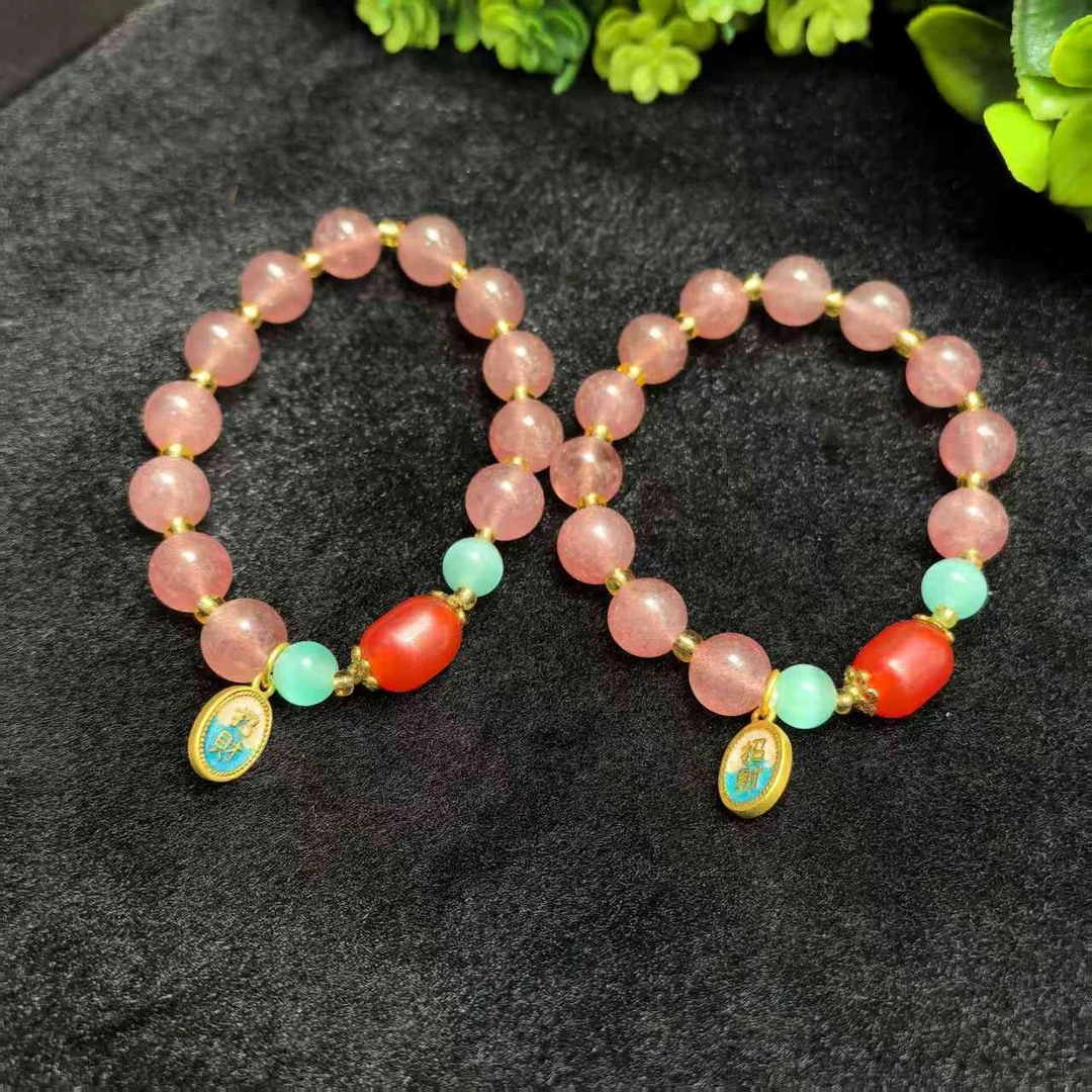 C10006【福嘟嘟珠宝】草莓晶粉水晶手串-送礼佳品-多样性只发一件