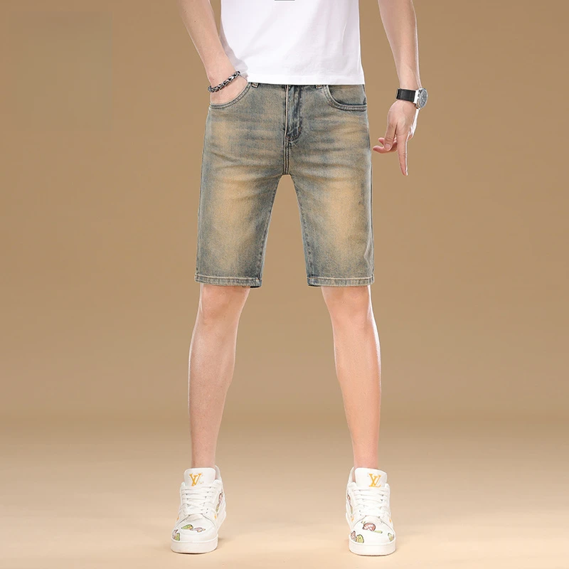 新款五分休闲中裤男夏季薄款牛仔短裤怀旧复古修身
