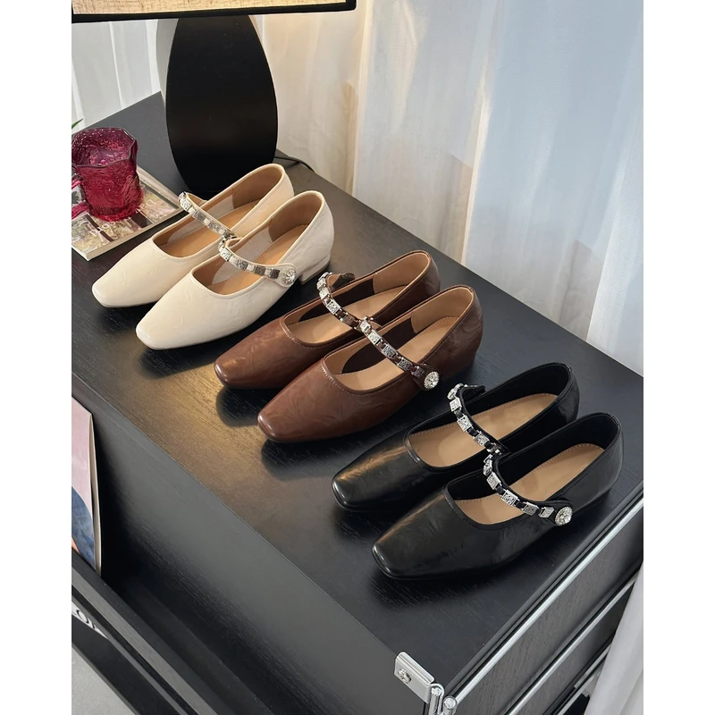 一字扣玛丽珍尖头时尚单鞋25年春夏新款时尚百搭透气时装鞋2088