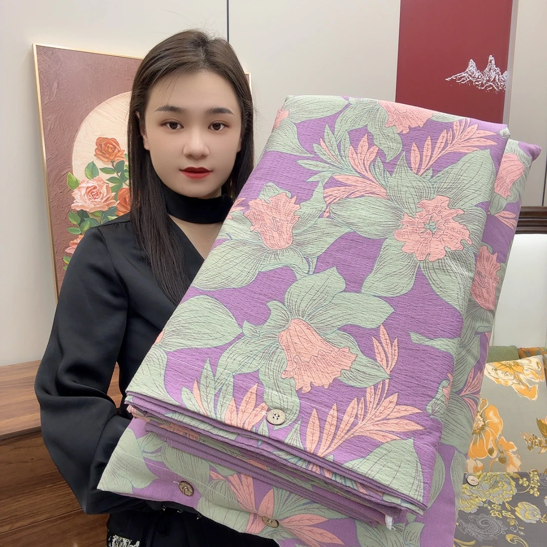 亲肤棉双层纱四件套--清莹花香(纽扣)