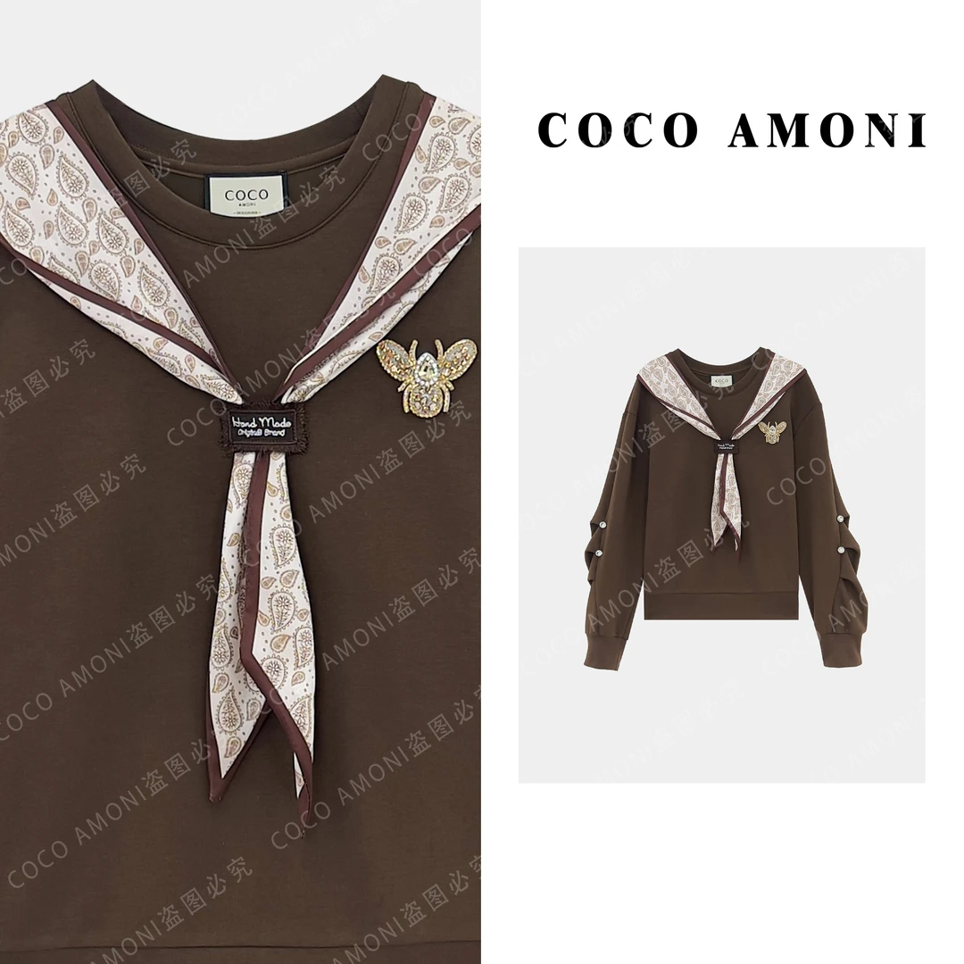 新款设计感原创女装烫钻蝴蝶结显瘦气质百搭长袖卫衣AD193