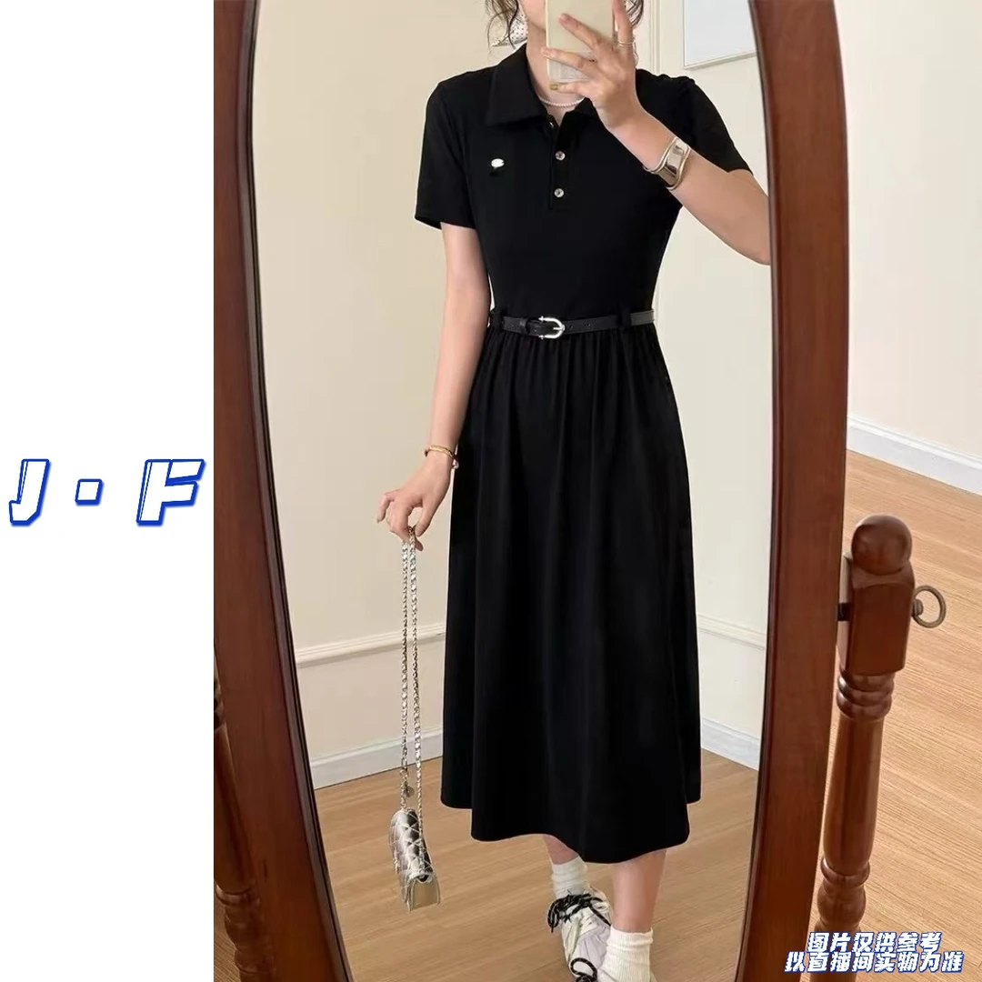 JF定制大码女装952夏季polo领弹力收腰显瘦连衣裙带腰带