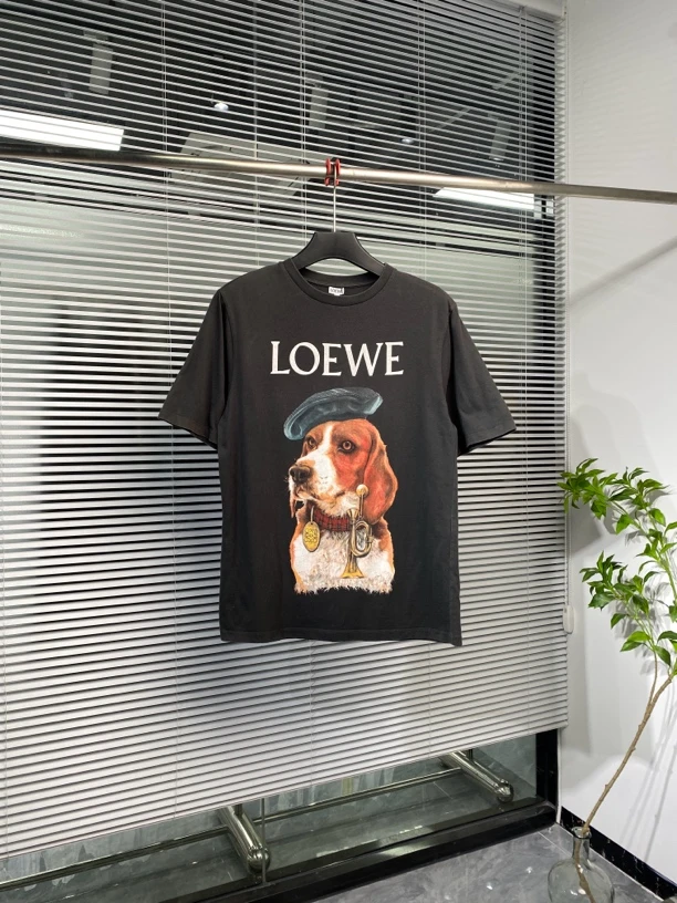 99新 LOEWE/罗意威 短袖 T恤 小狗印花 字母logo 黑色 M码 ko2038