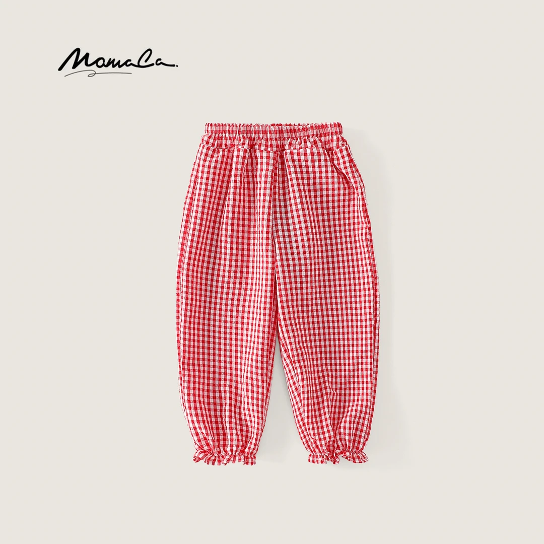 MOMOCO夏季女童时尚格子休闲裤甜美洋气田园风清凉裤77630362005