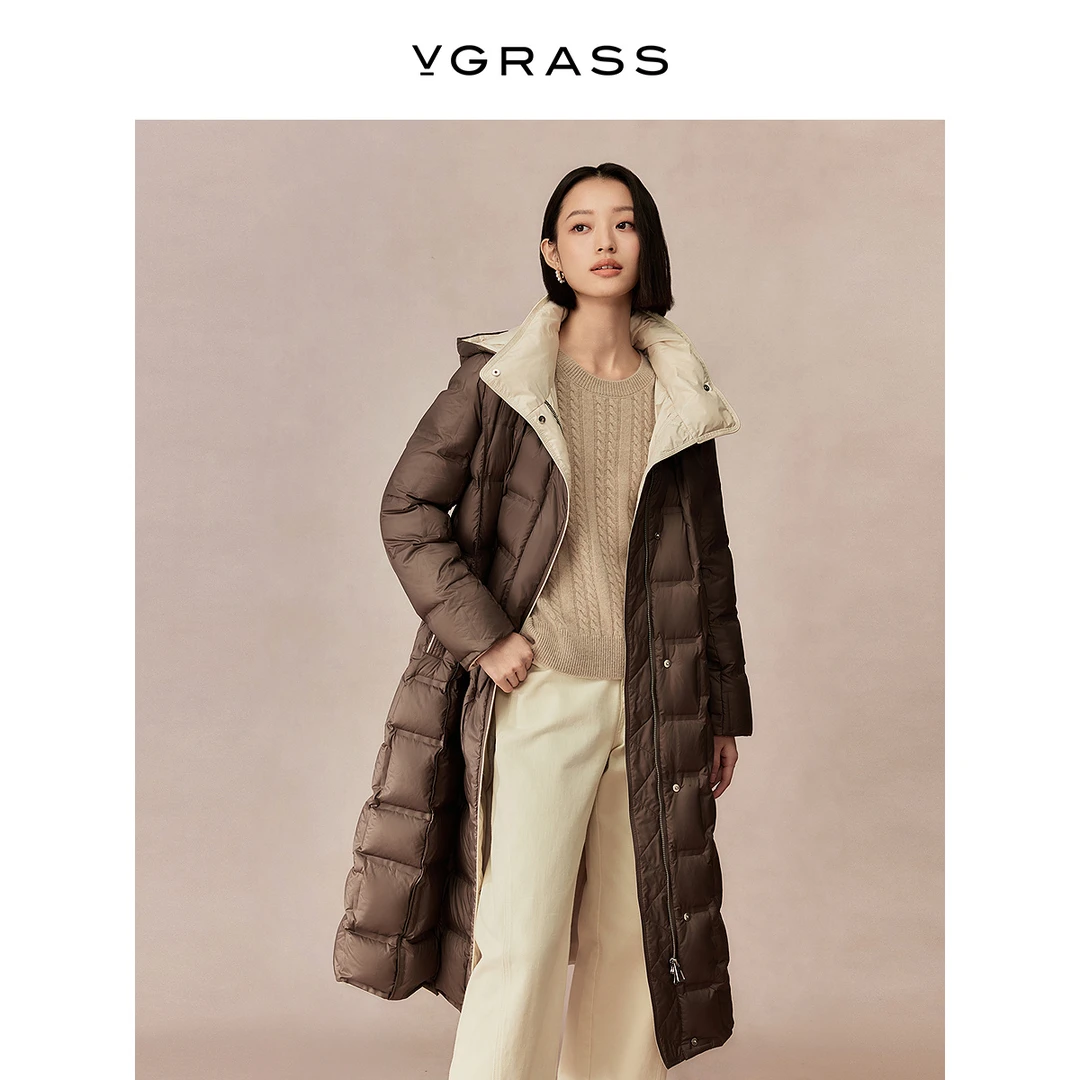 【晨粉专享价】VGRASS全骨位压胶90鸭绒羽绒服冬新款长款DSY2P4069Z