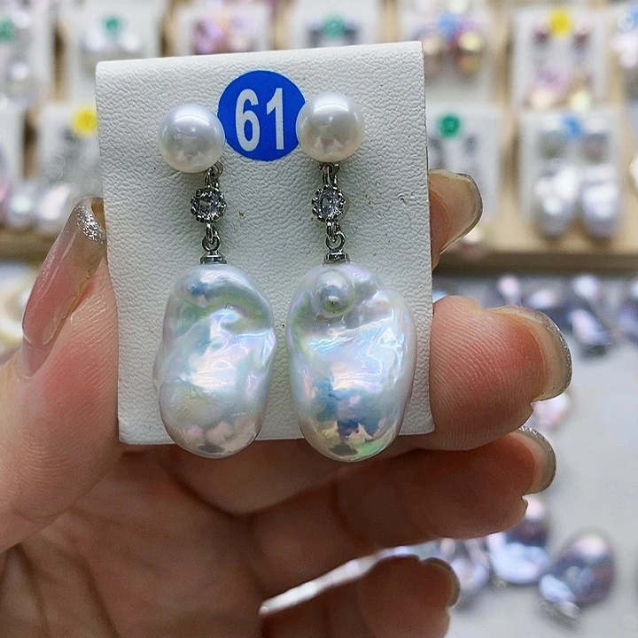 银S925镶嵌淡水珍珠耳饰