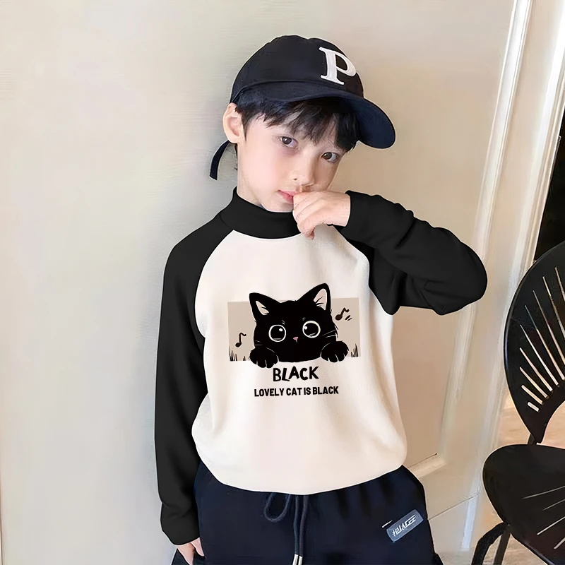 儿童德绒秋冬季上衣保暖男童女童洋气新款插色长袖衣服时尚打底衫