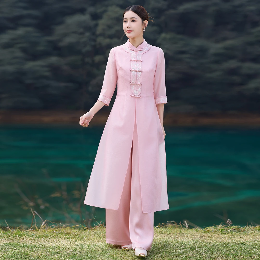 H066中式古装盘扣上衣茶服禅意佛系高端刺绣旗袍女装中国风套装