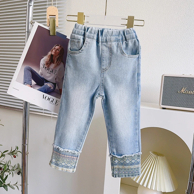 2025新款女童裤子春季新款洋气宝宝休闲宽松直筒长裤儿童牛仔裤