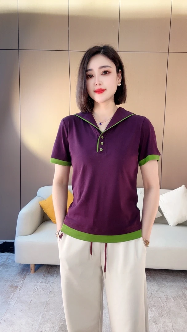 2521新款夏季纽扣气质显瘦时尚简约女装短袖