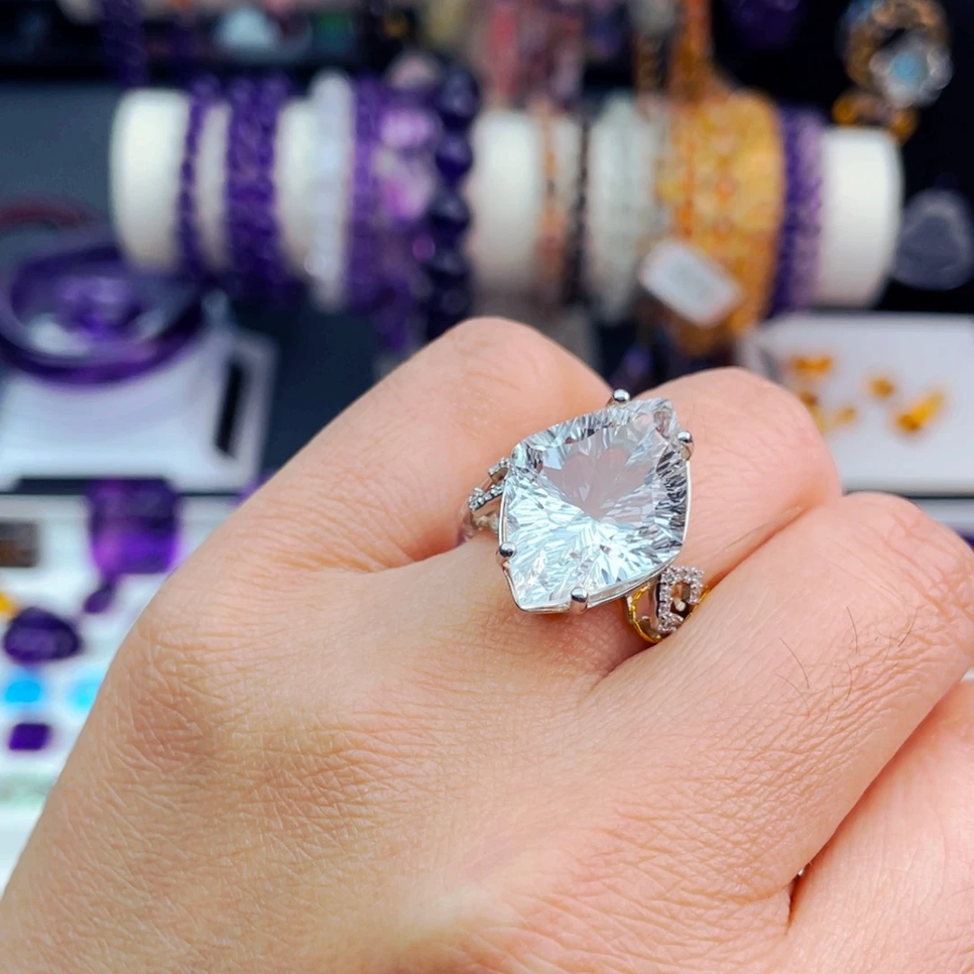 水晶高品质天然白水晶戒指银S925镶嵌